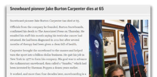 巨星散る スノーボード界の父 Burton創始者ジェイク・バートンさん65歳が死去