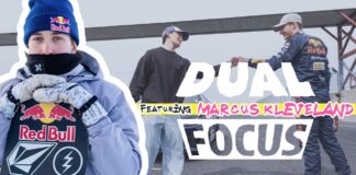 レースカーでスノーボードの集中感覚を補うマーカス・クリーブランド