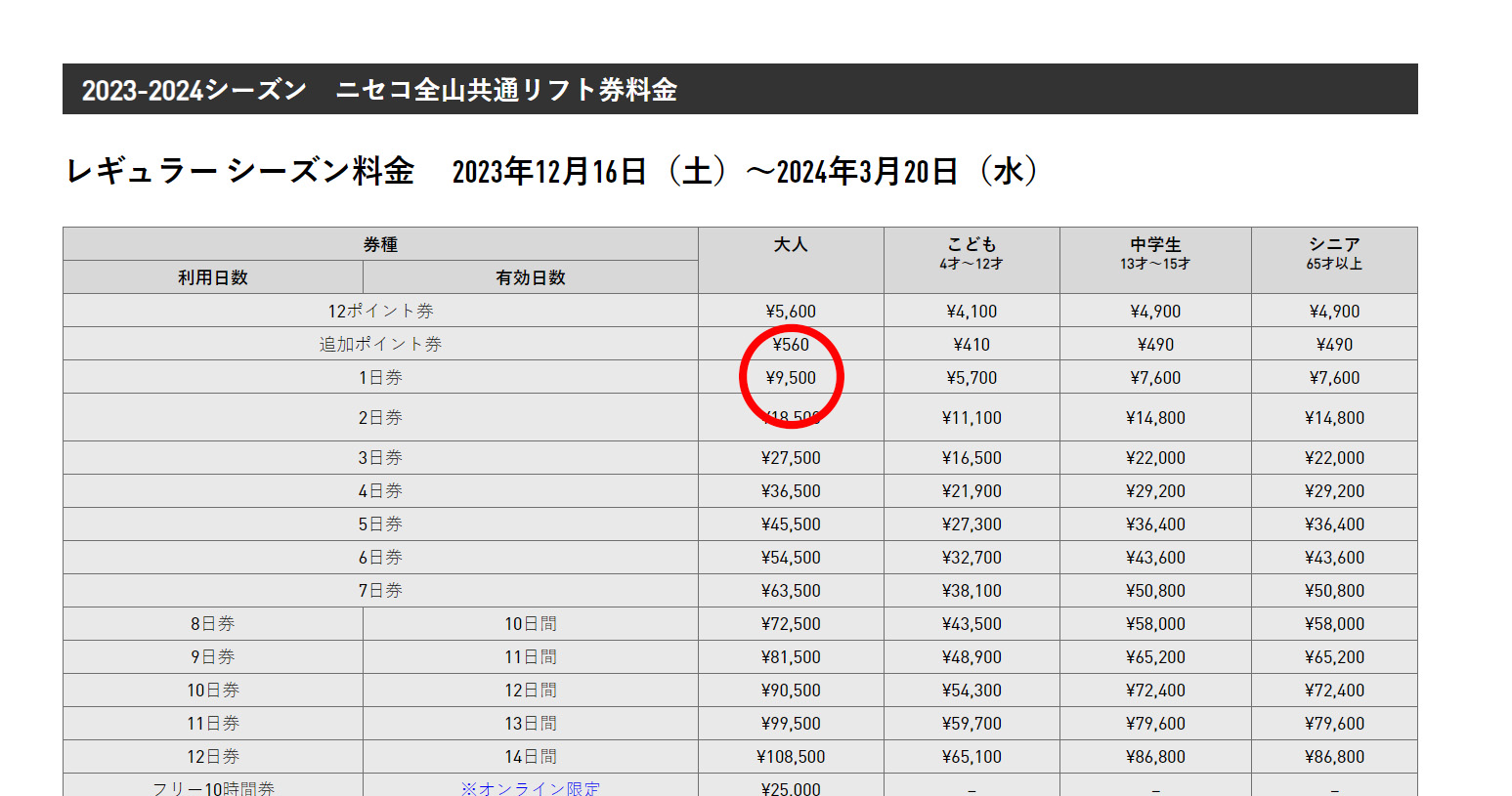 ニセコ全山リフト券 ２日分 - ウィンタースポーツ