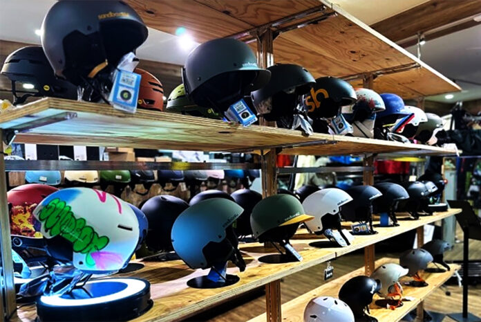 snowboard helmet store display